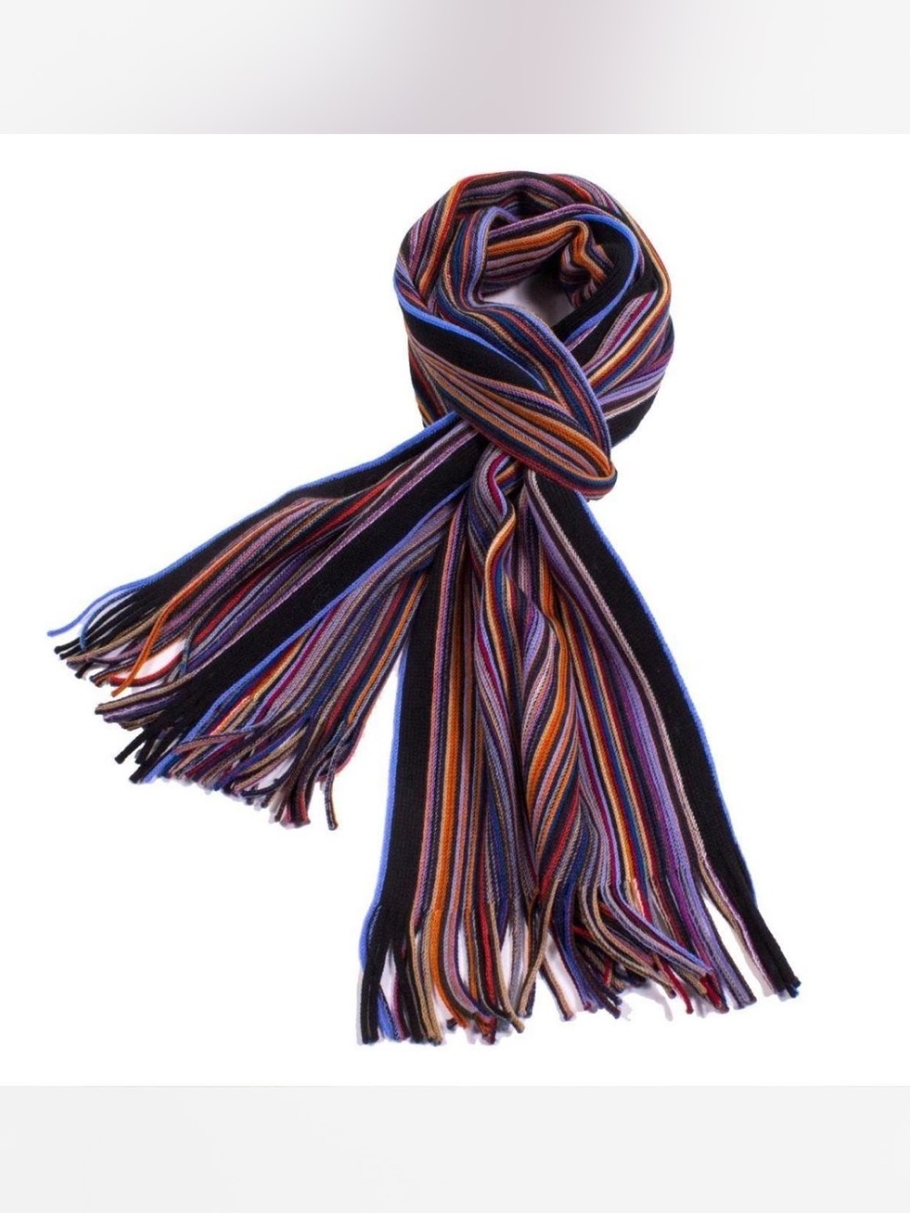 Chelsey By Joseph Colorful Pencil Stripe Wool Knit Scarf with Fringe
